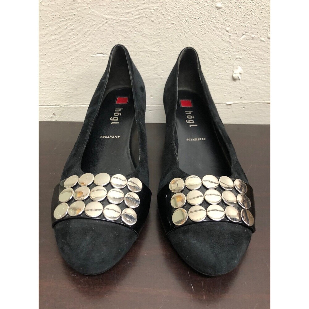 Hogl  Women black suede Pump Shoes  wedged  Heels  Slip on size 4.5 ---US 7.5